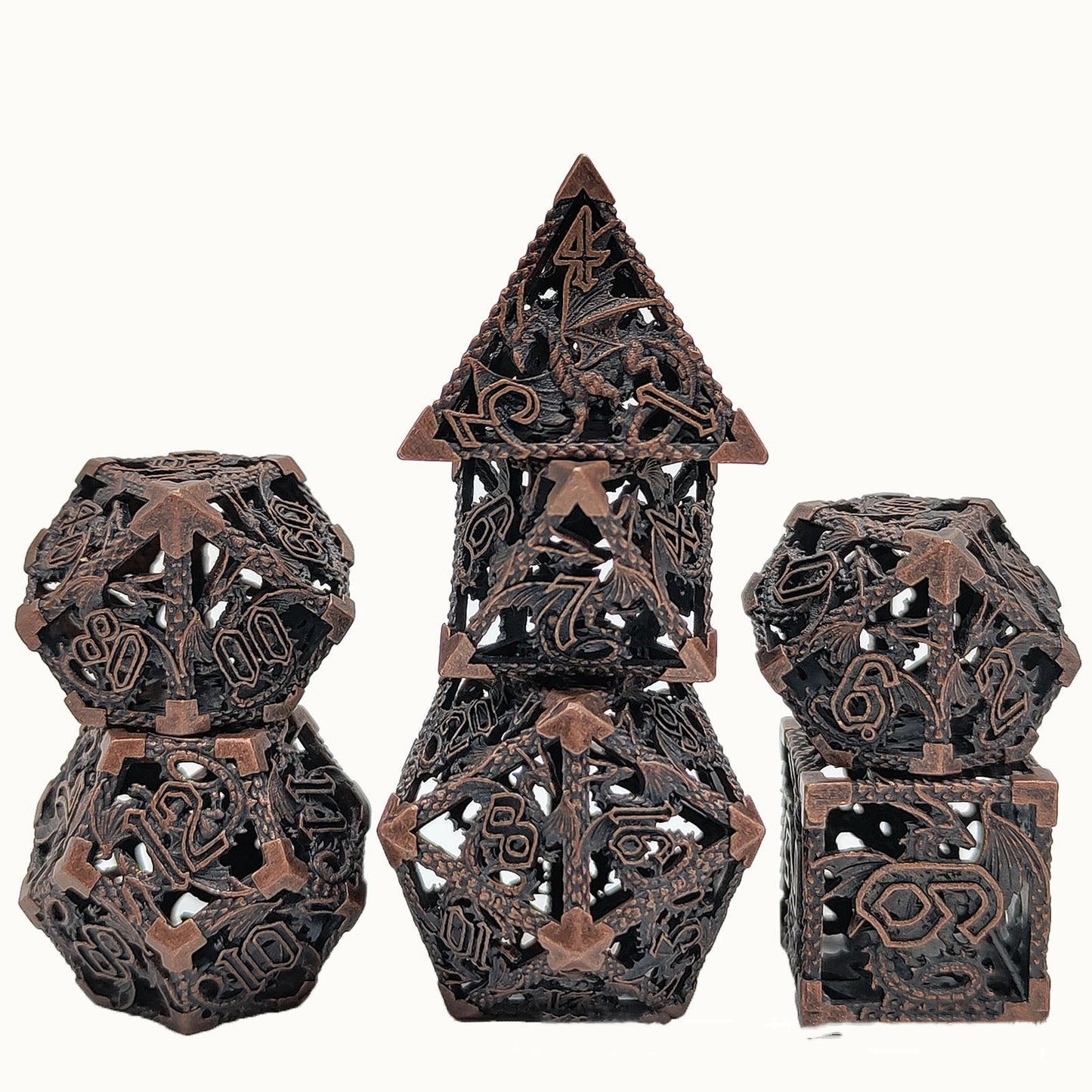 Hollow Metal Dragon Polyhedral Dice Set