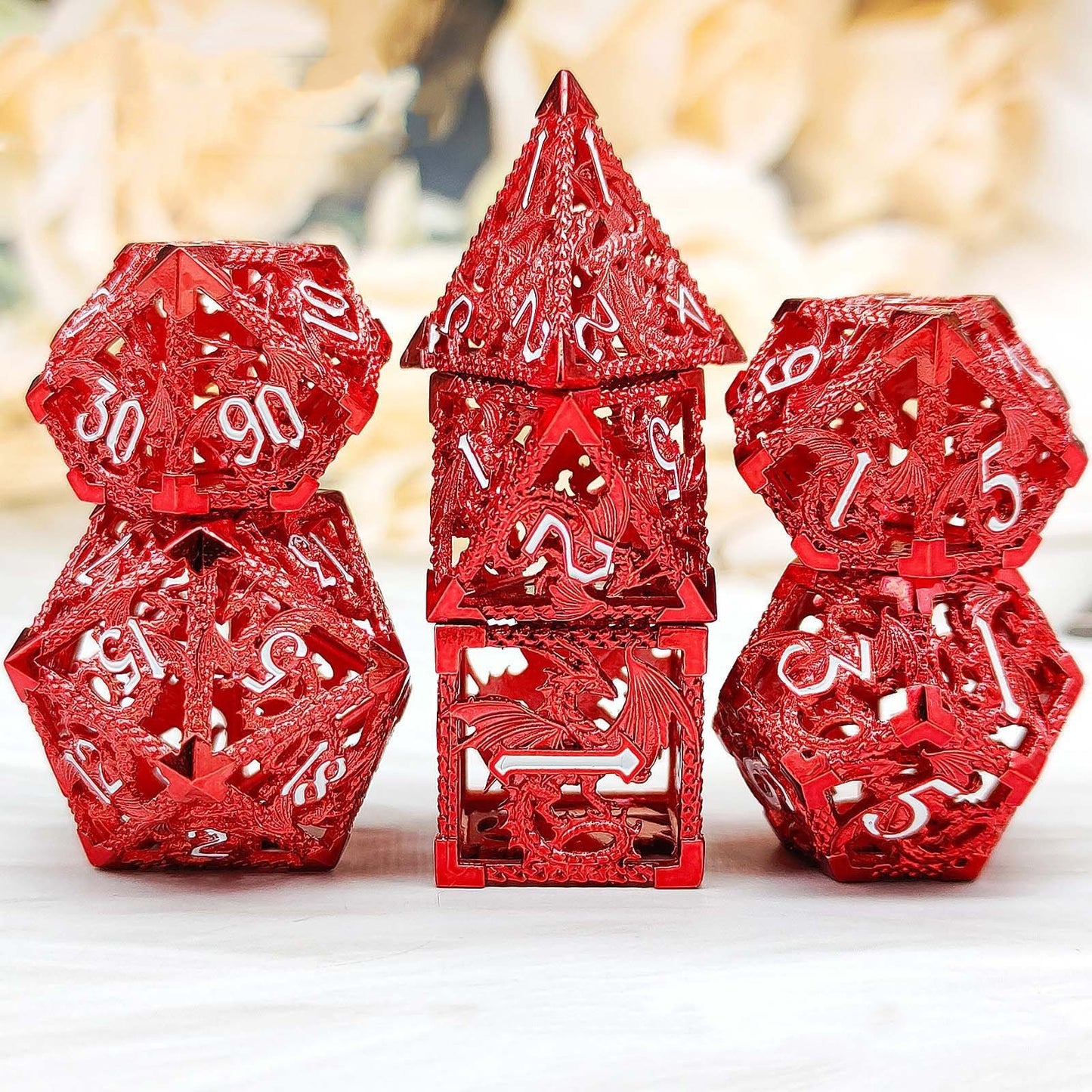 Hollow Metal Dragon Polyhedral Dice Set