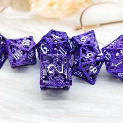 Hollow Metal Dragon Polyhedral Dice Set