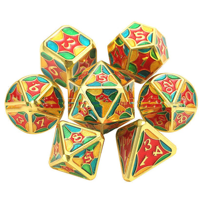 7pcs Set Of Stained Glass Metal Polyhedral Dice