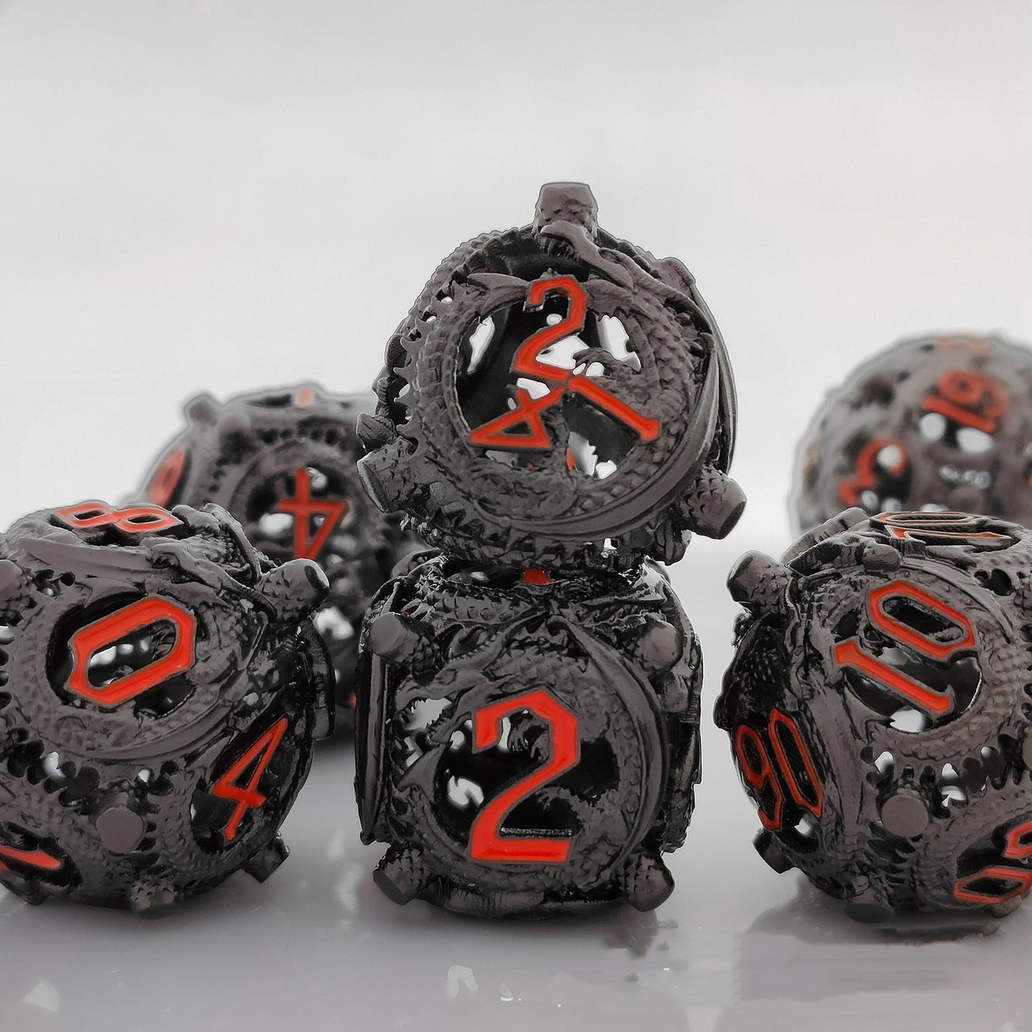 Hollow Circular Dragon Metal Polyhedron Dice Set