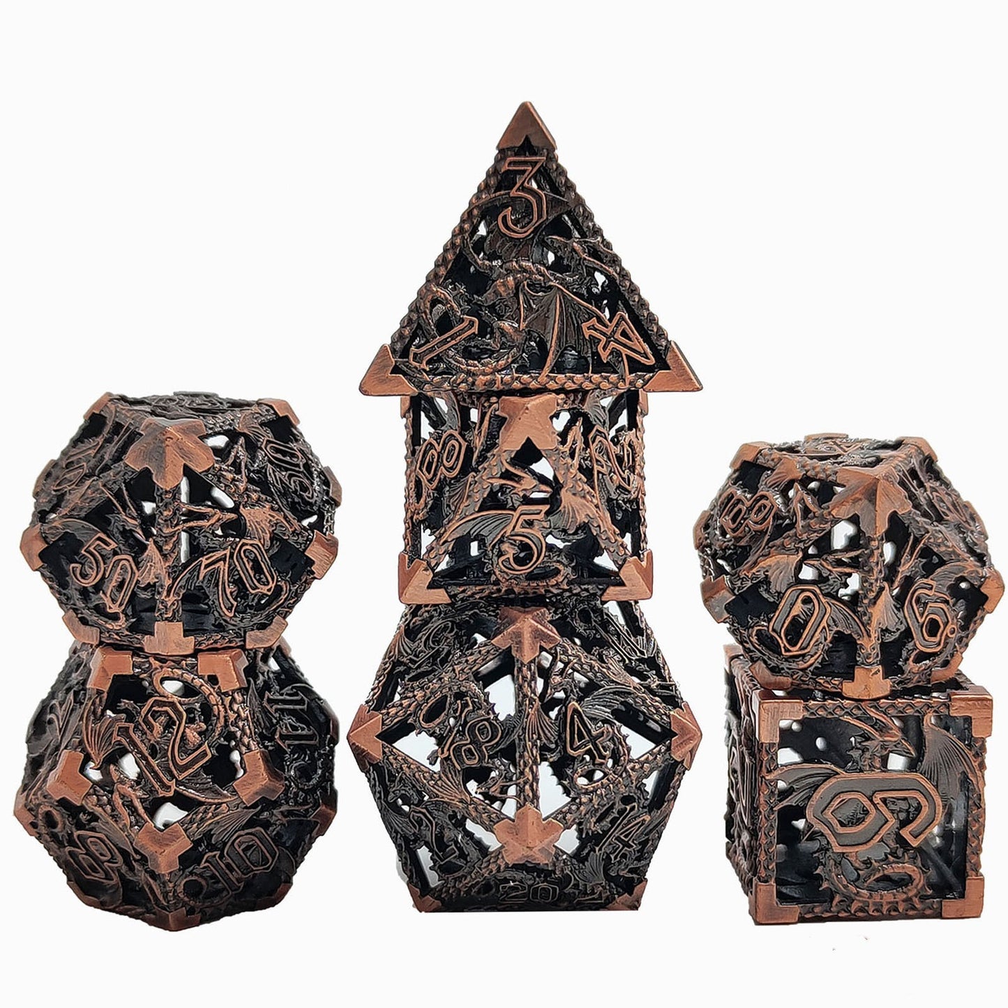 Hollow Metal Dragon Polyhedral Dice Set