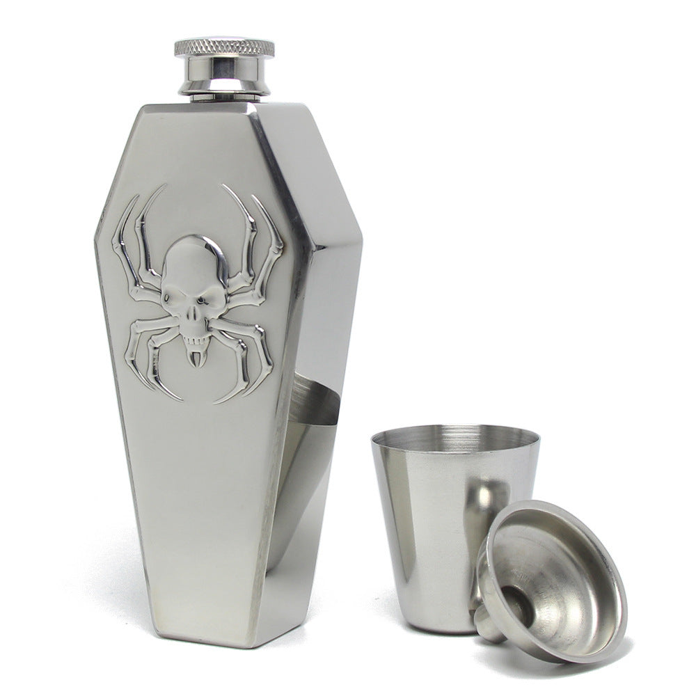 Spider Skull Coffin Shaped Stainless Steel Gothic Hip Flask