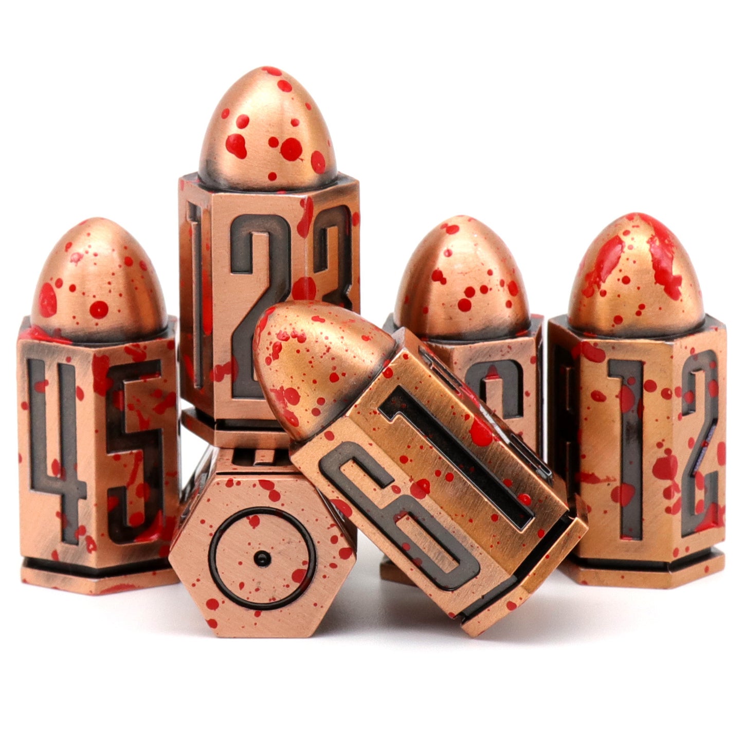 Bullet Shaped Metal Dice D6 Set.