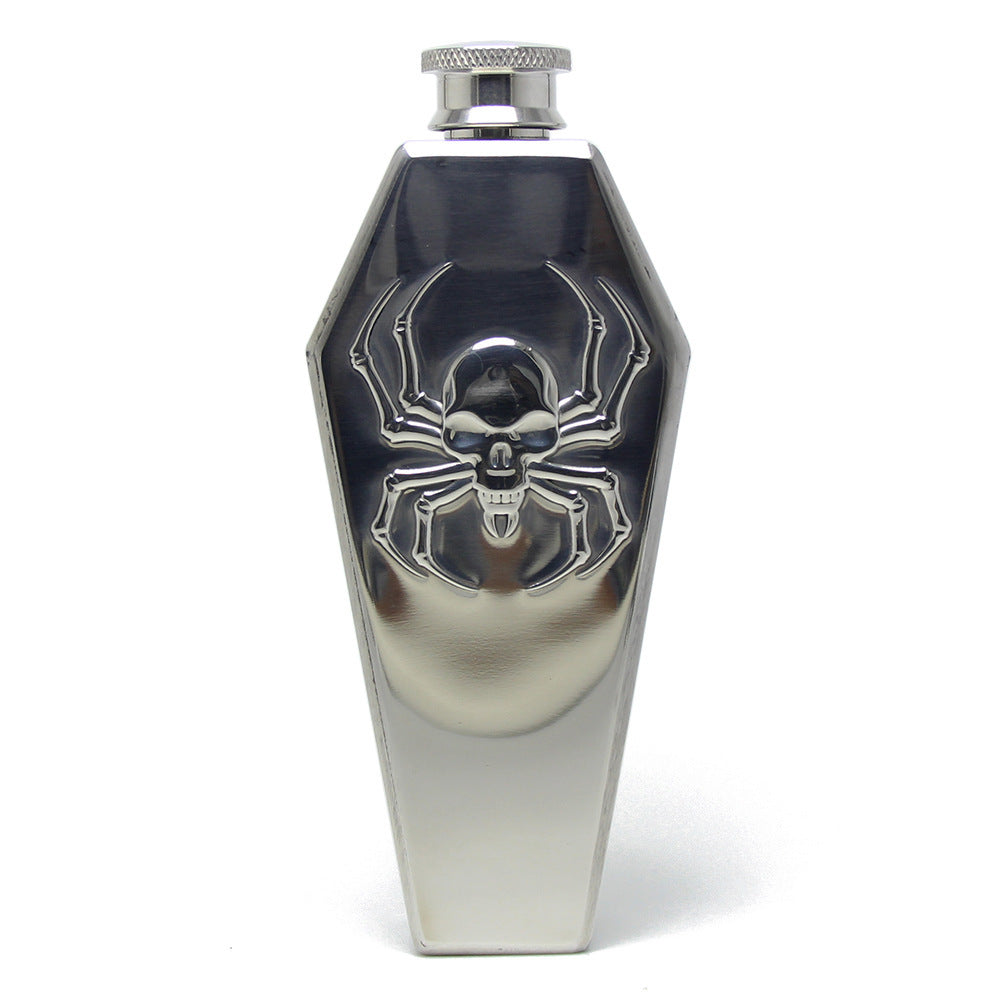 Spider Skull Coffin Shaped Stainless Steel Gothic Hip Flask