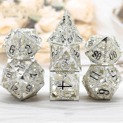 Hollow Metal Dragon Polyhedral Dice Set