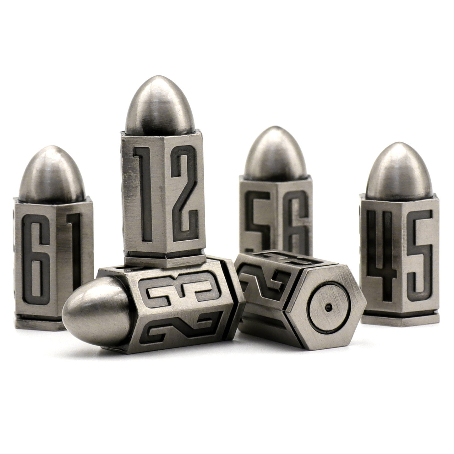 Bullet Shaped Metal Dice D6 Set.