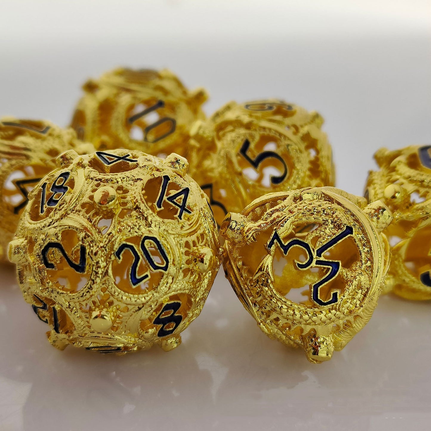 Hollow Circular Dragon Metal Polyhedron Dice Set