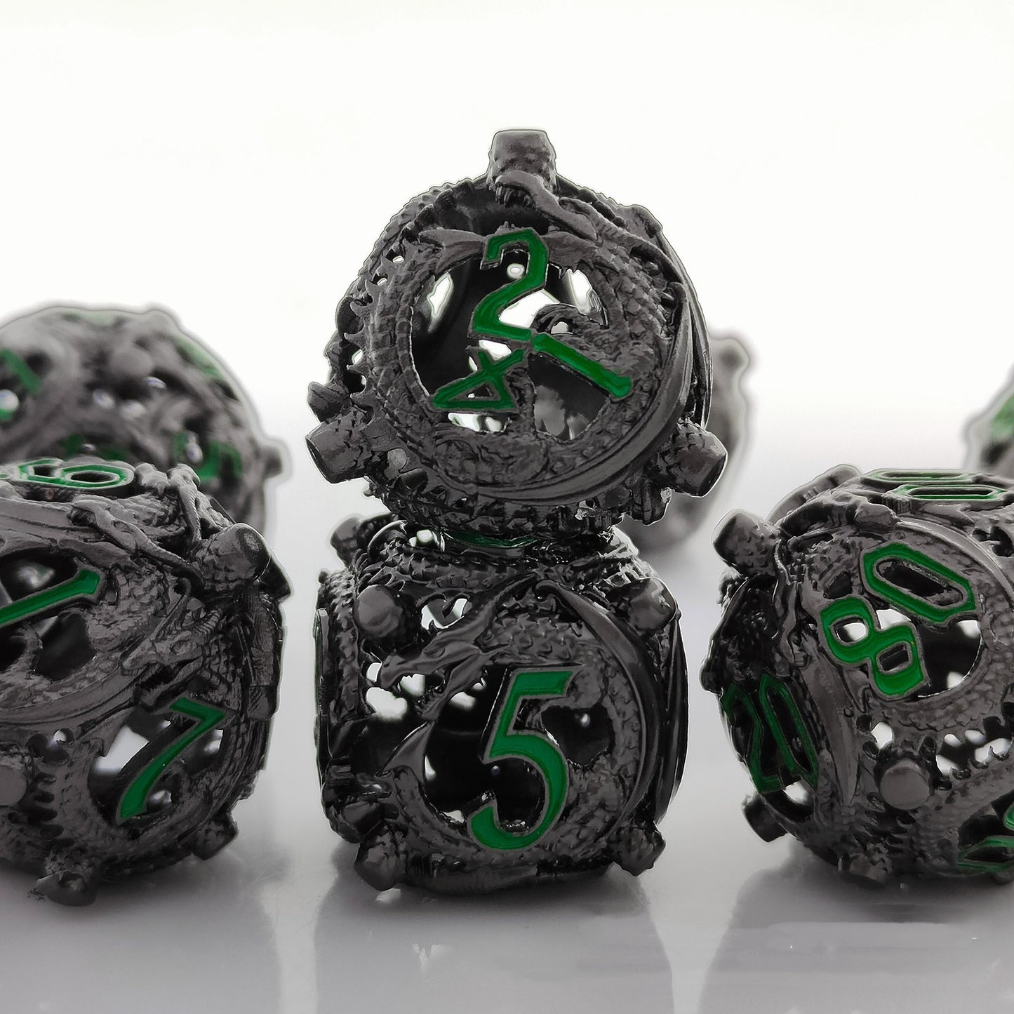 Hollow Circular Dragon Metal Polyhedron Dice Set