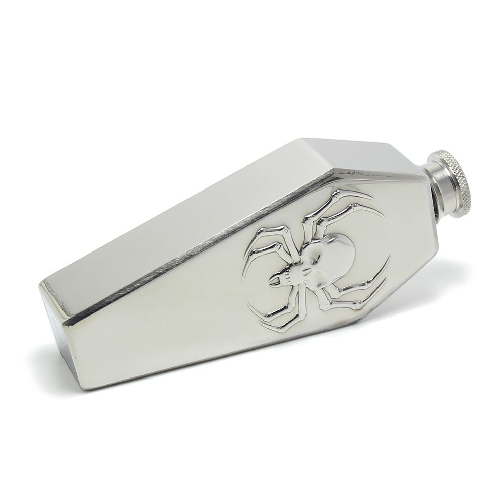 Spider Skull Coffin Shaped Stainless Steel Gothic Hip Flask