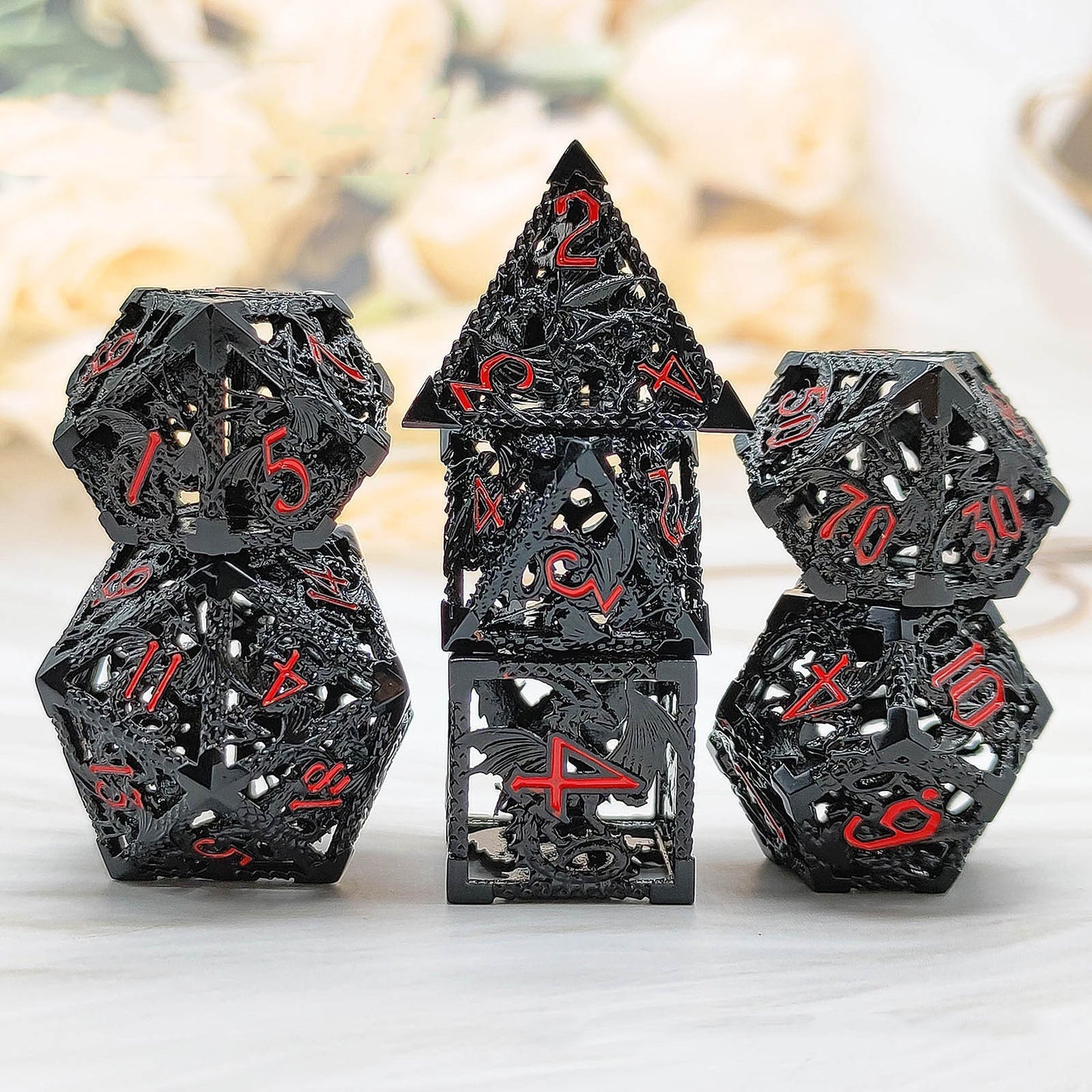 Hollow Metal Dragon Polyhedral Dice Set