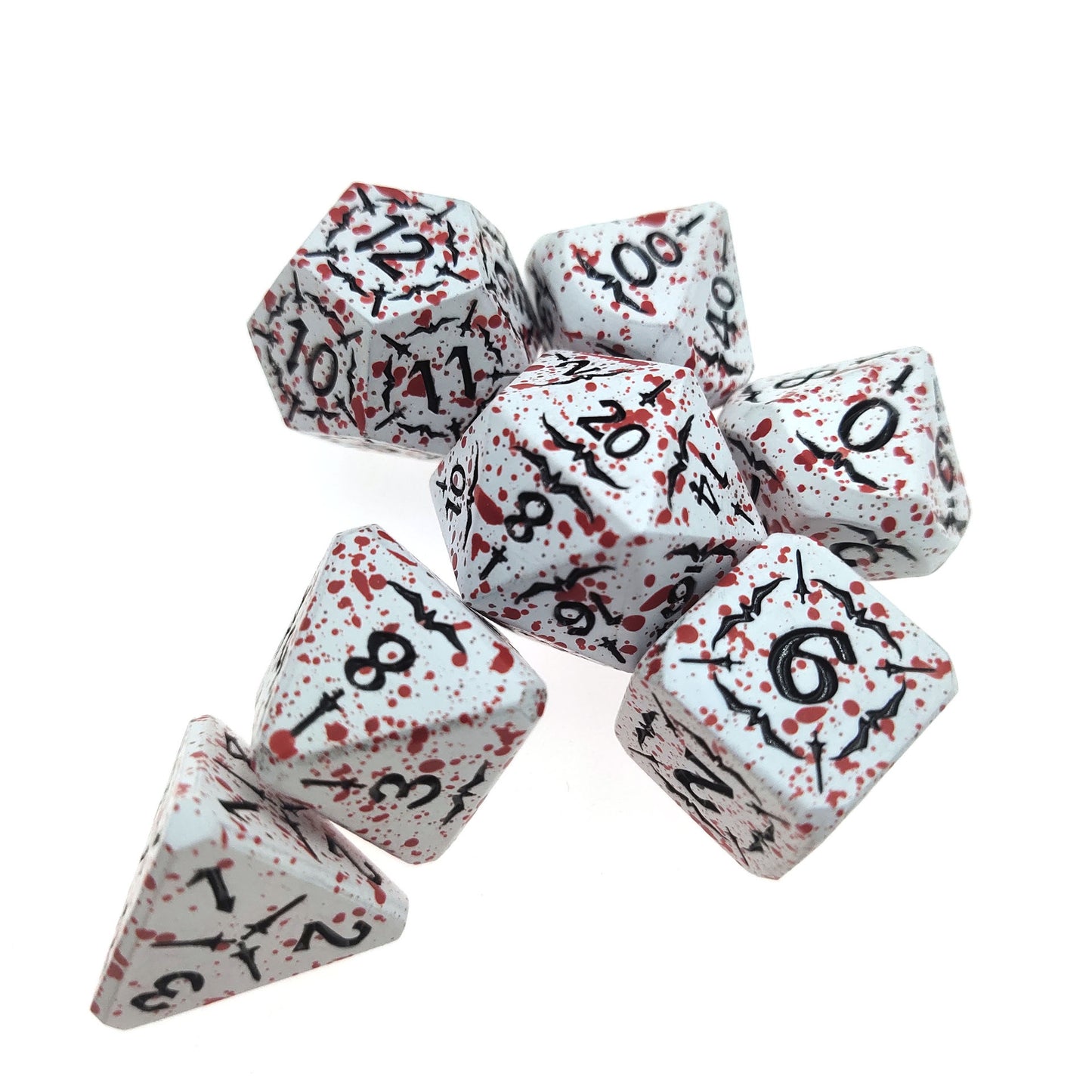 Silver Metal Dice with Swords and Red Splashes