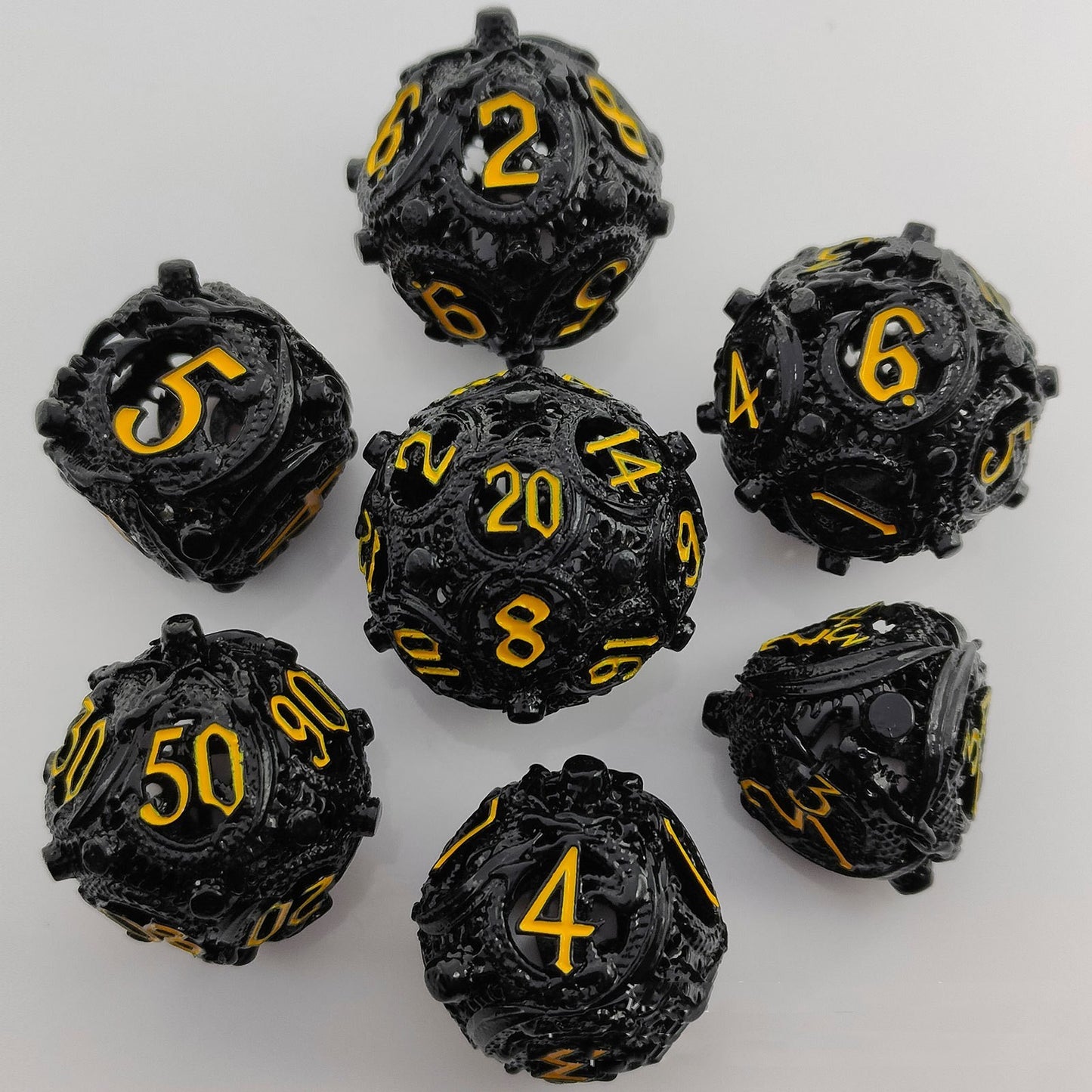 Hollow Circular Dragon Metal Polyhedron Dice Set