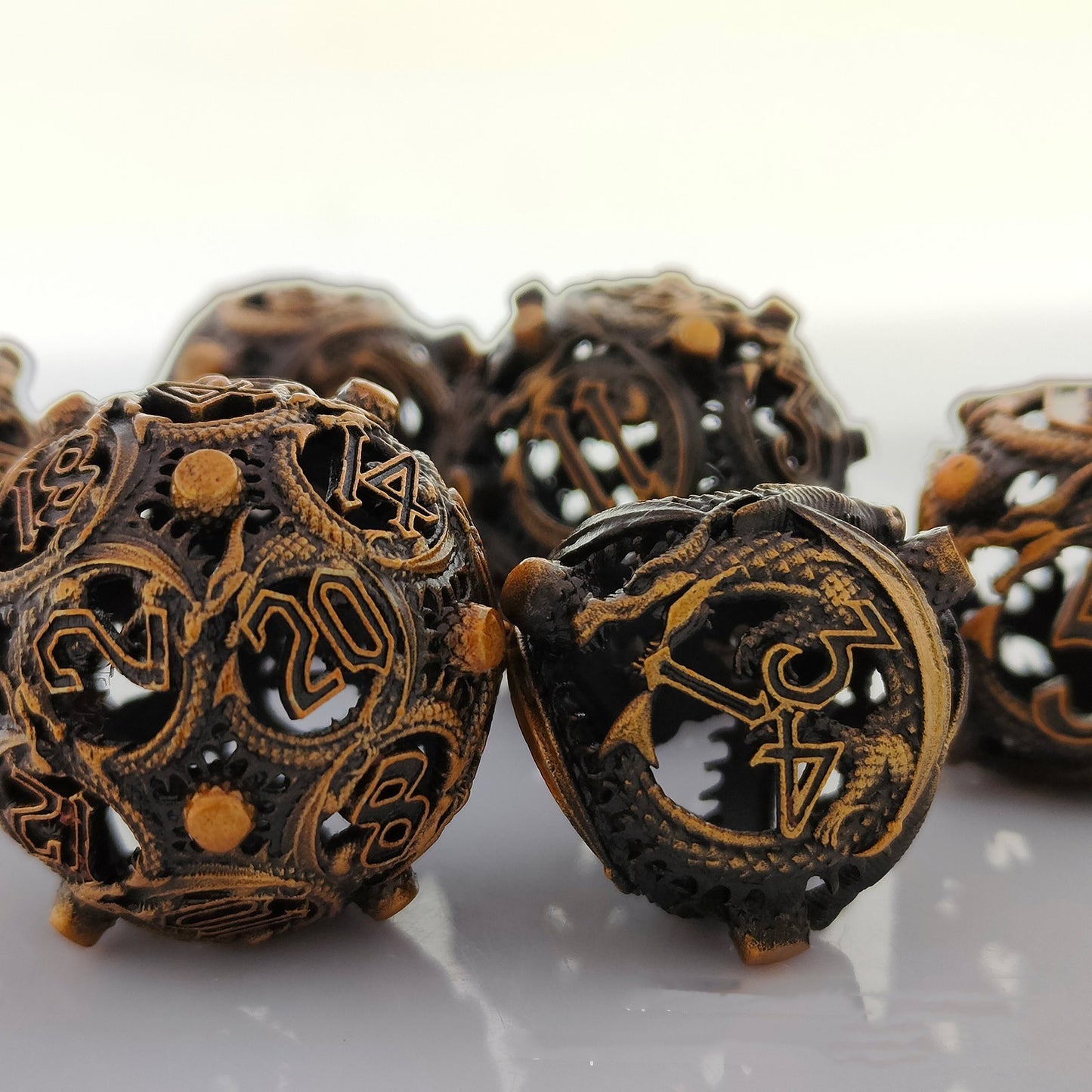 Hollow Circular Dragon Metal Polyhedron Dice Set