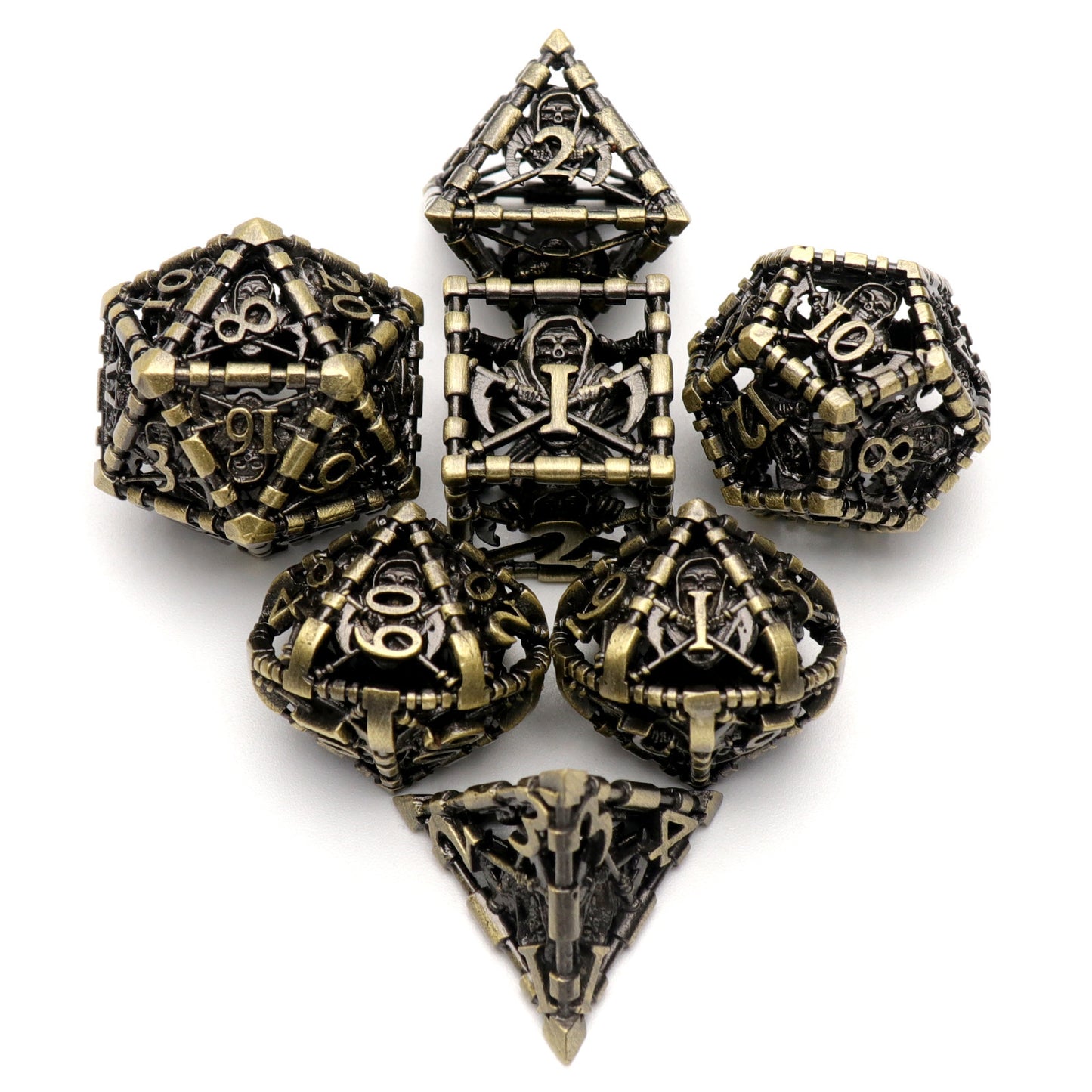 Hollow Metal Grim Reaper Polyhedral Dice Set