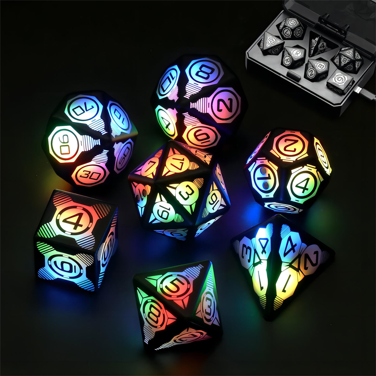 Rechargeable Flashing Colour Change Polyhedral Dice Set