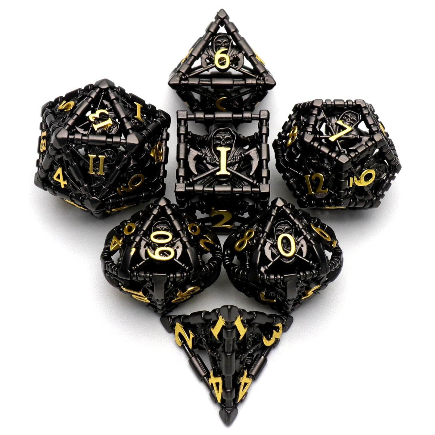 Hollow Metal Grim Reaper Polyhedral Dice Set