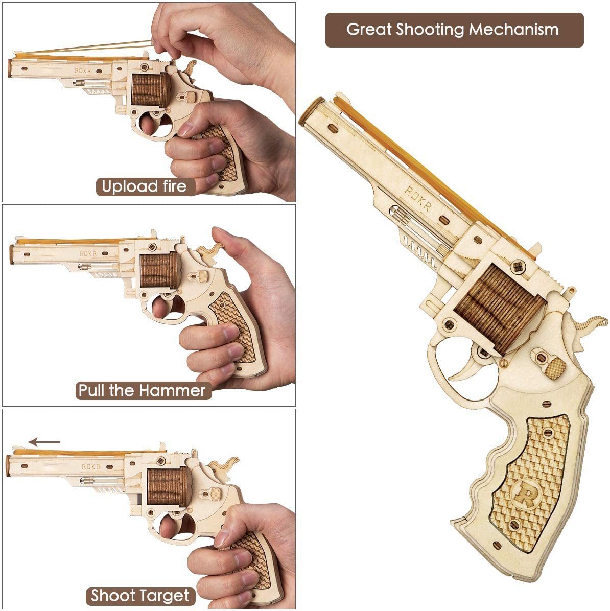 ROKR Wooden Puzzle Gun Model DIY 3D Building Kit