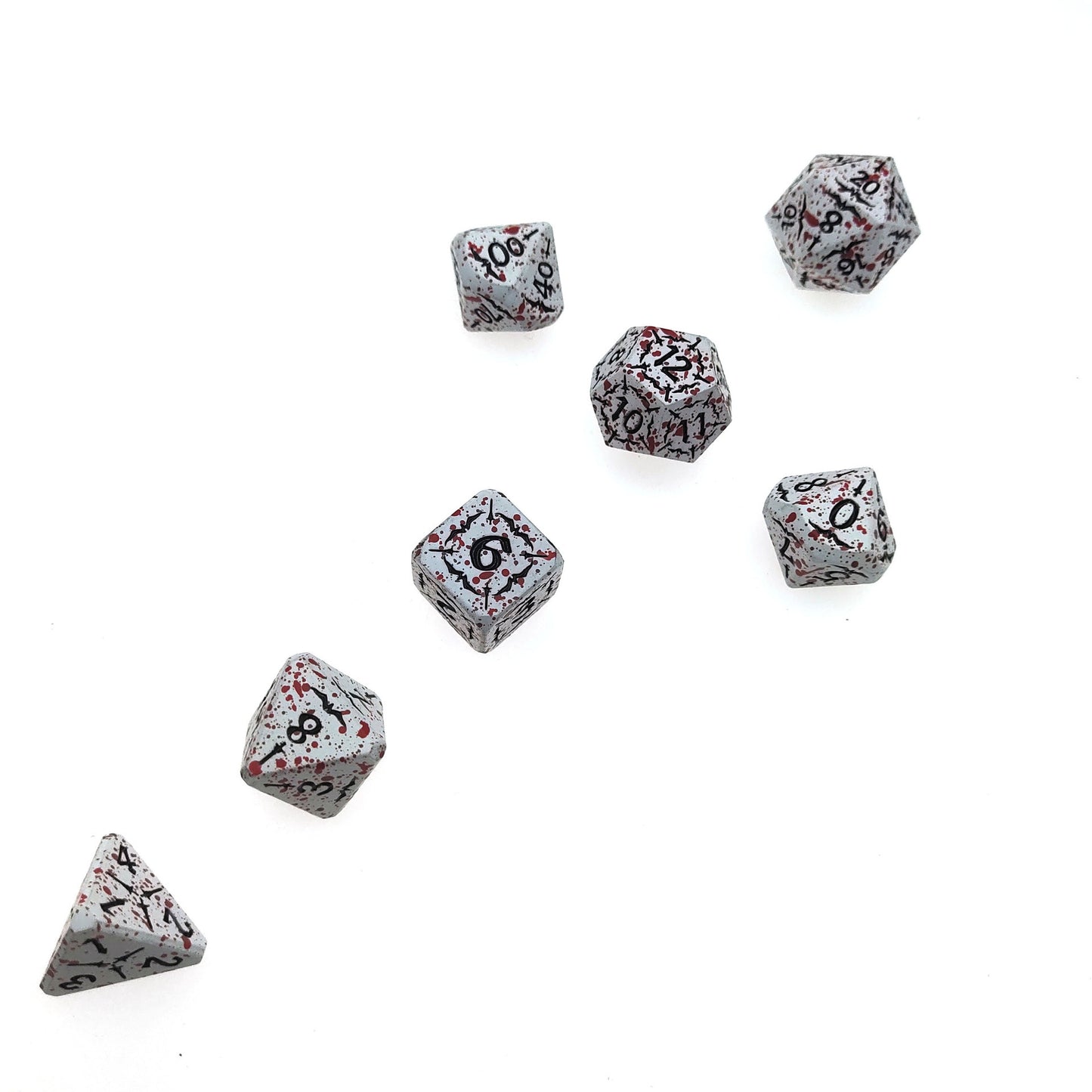 Silver Metal Dice with Swords and Red Splashes