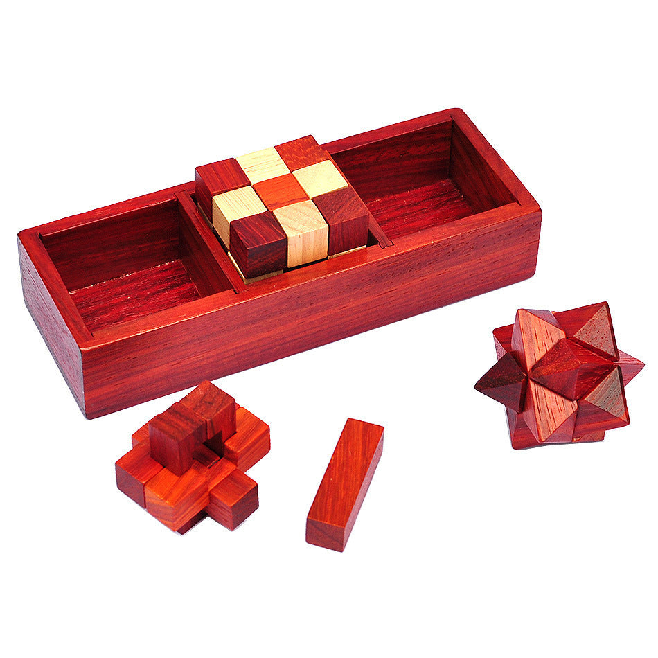 3 In 1 Set Wooden Box with IQ Wooden Brain Teaser Puzzles