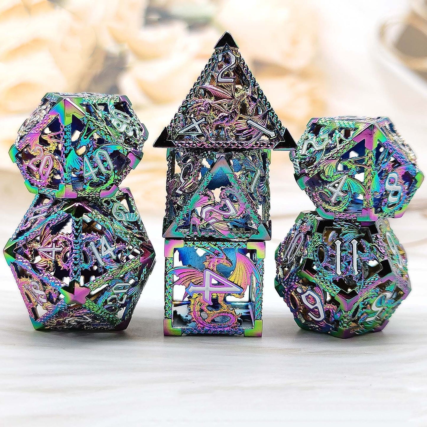 Hollow Metal Dragon Polyhedral Dice Set