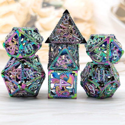 Hollow Metal Dragon Polyhedral Dice Set