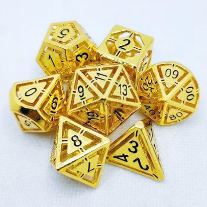 7pcs Set Of Golden Metal Polyhedral Dice