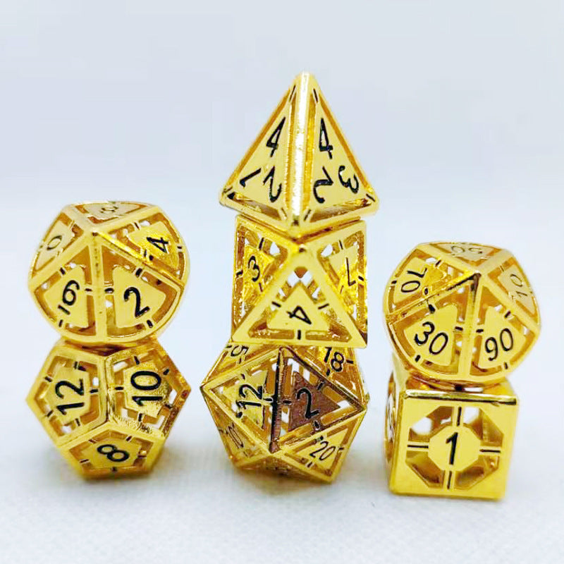 7pcs Set Of Golden Metal Polyhedral Dice