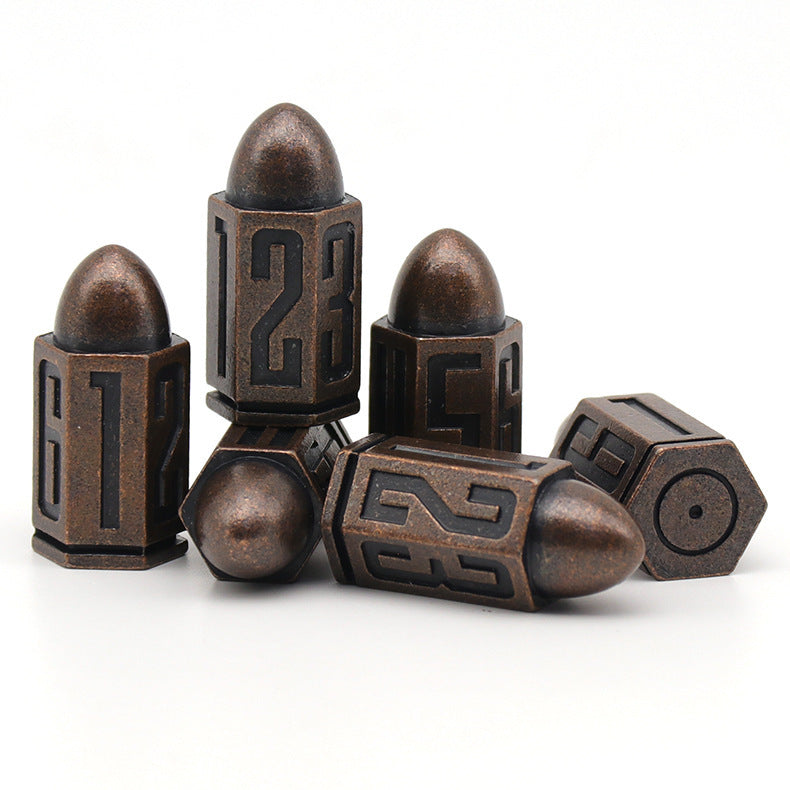 Bullet Shaped Metal Dice D6 Set.