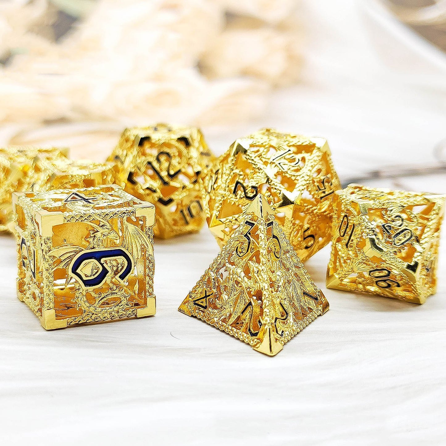 Hollow Metal Dragon Polyhedral Dice Set