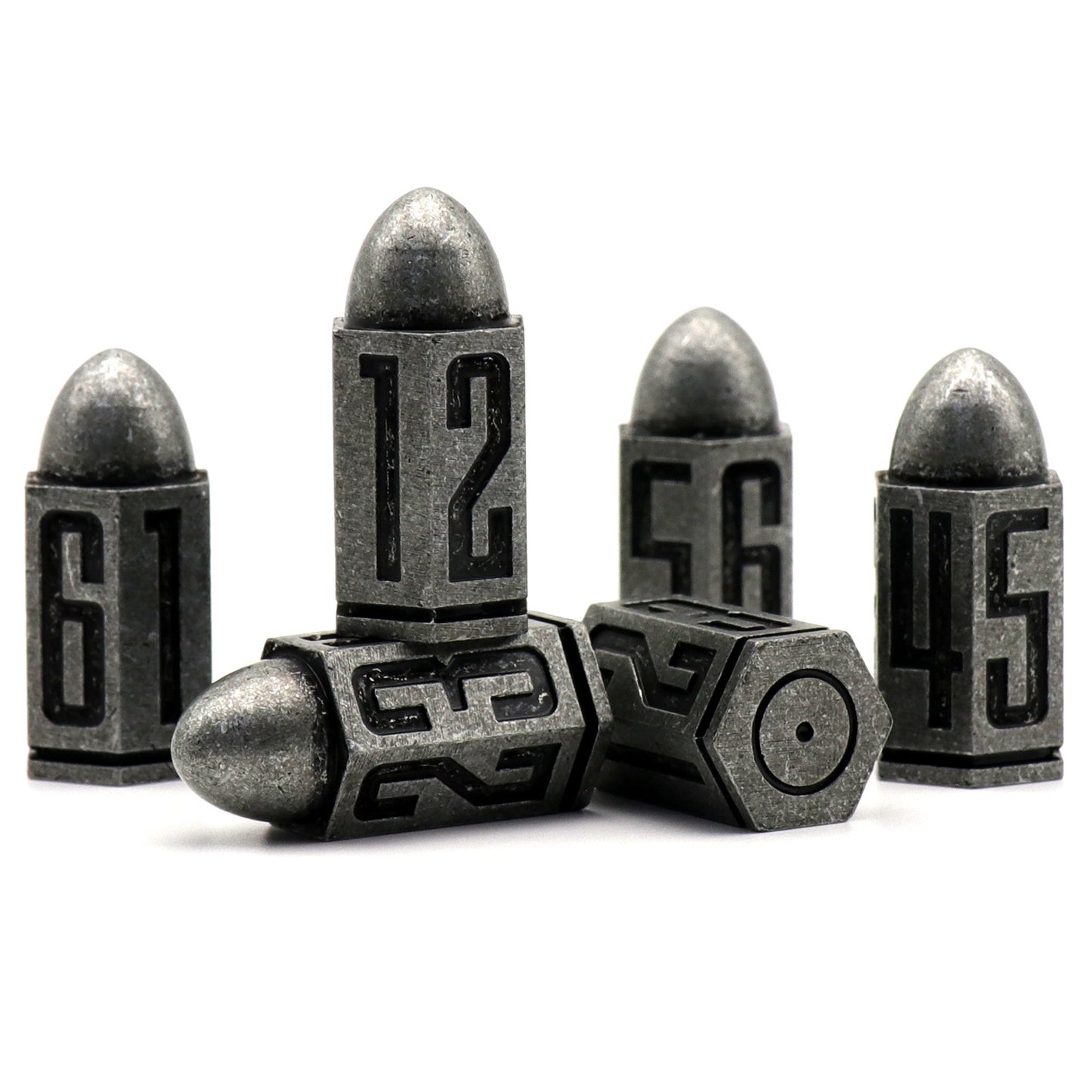 Bullet Shaped Metal Dice D6 Set.