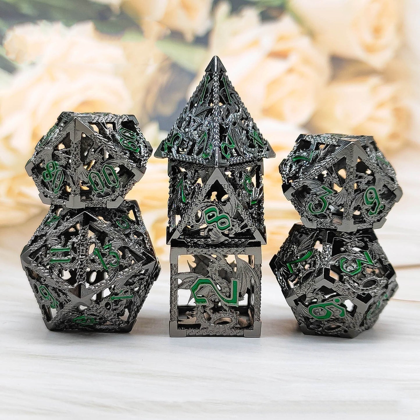 Hollow Metal Dragon Polyhedral Dice Set