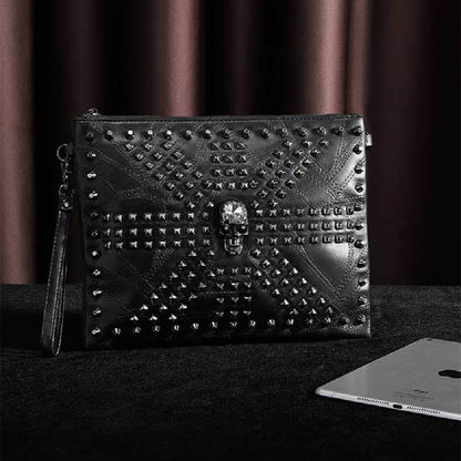 Studded Skull Clutch Hand Bag