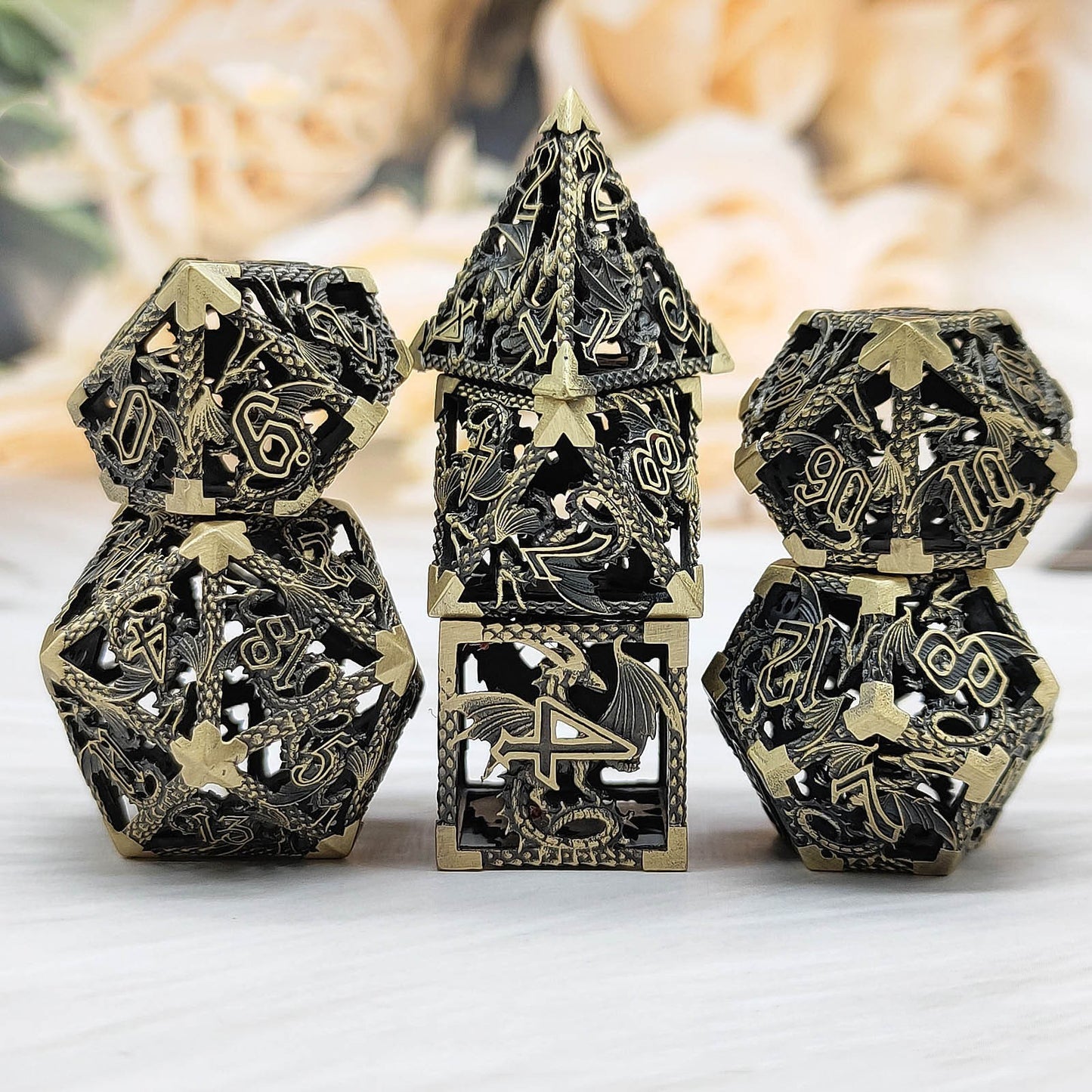 Hollow Metal Dragon Polyhedral Dice Set