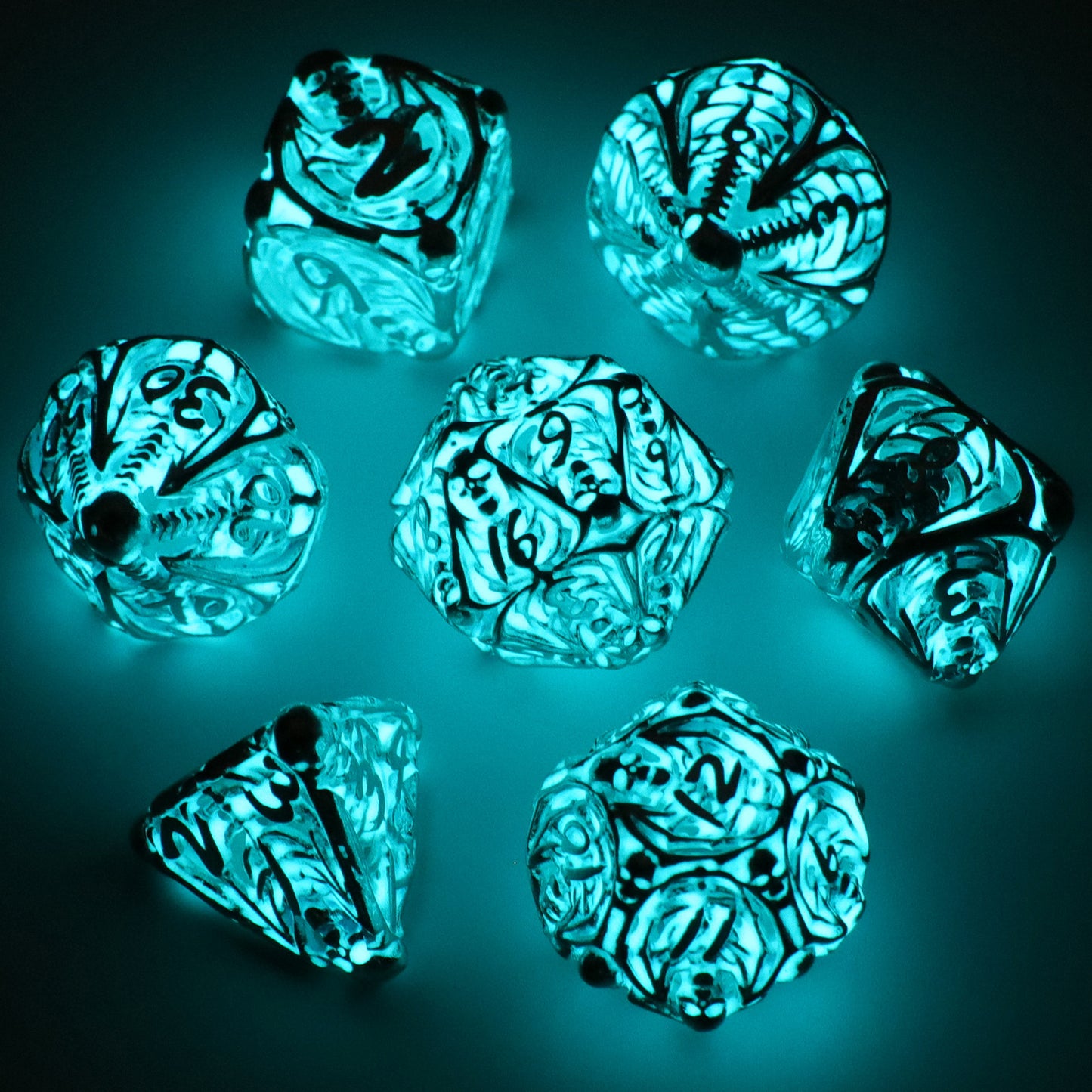 Toxic Blue Skeleton Polyhedral Dice Set