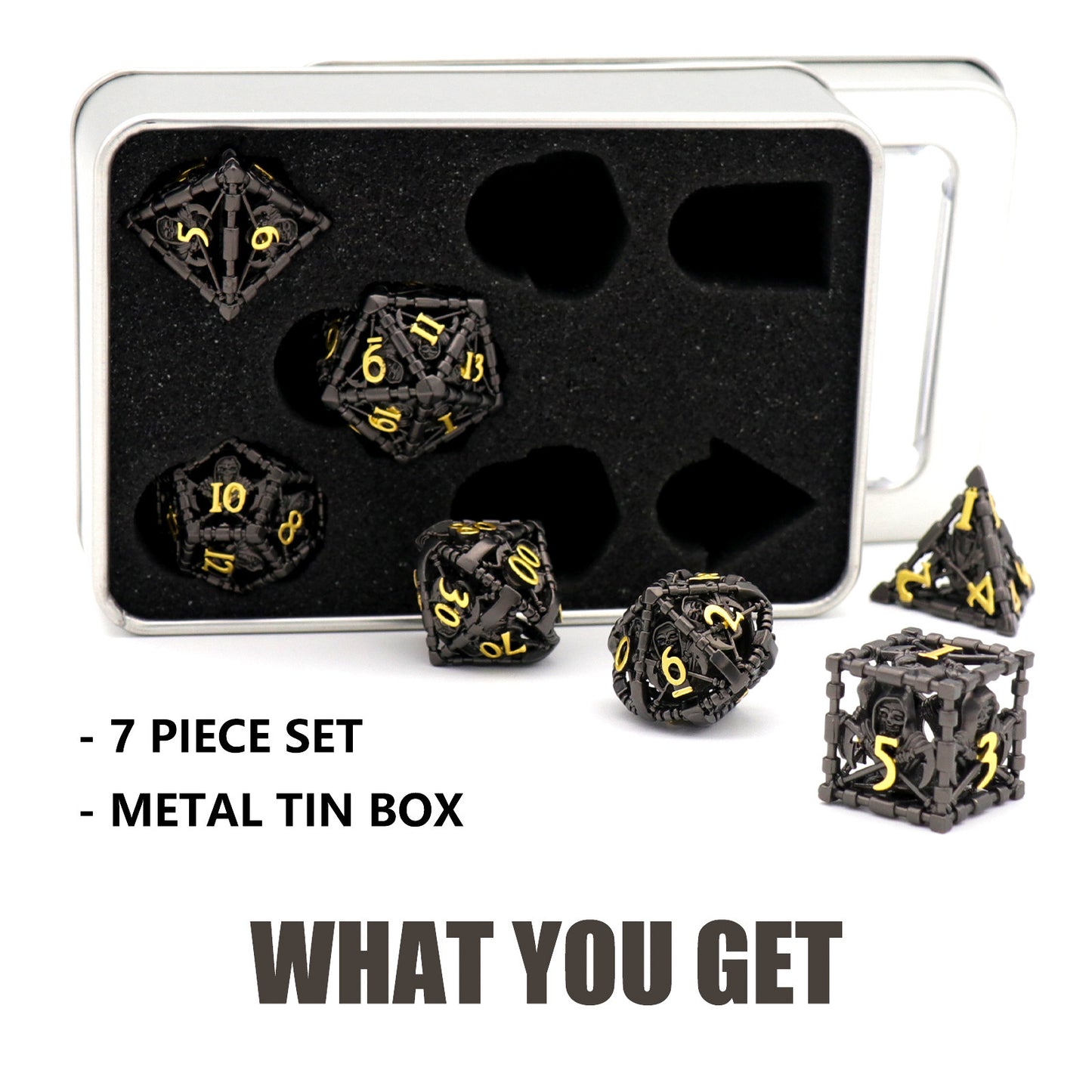 Hollow Metal Grim Reaper Polyhedral Dice Set