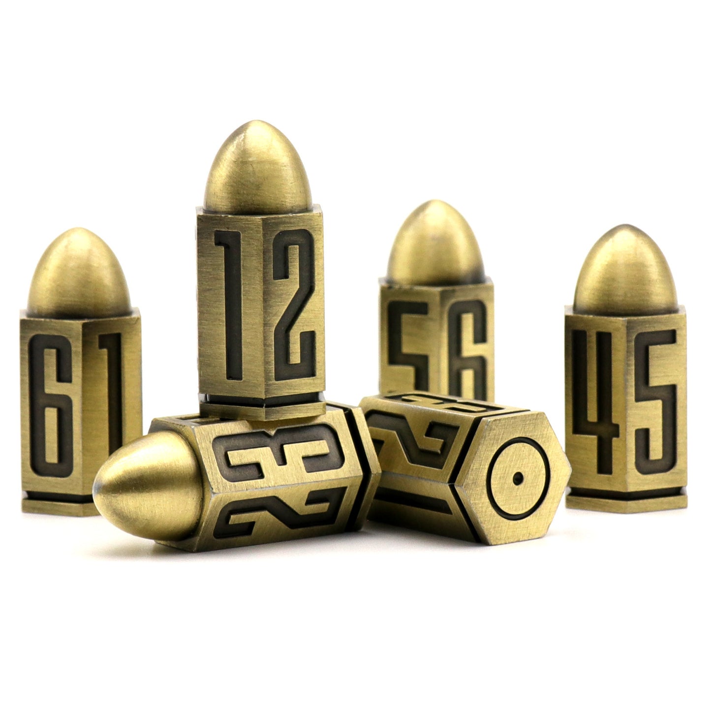 Bullet Shaped Metal Dice D6 Set.