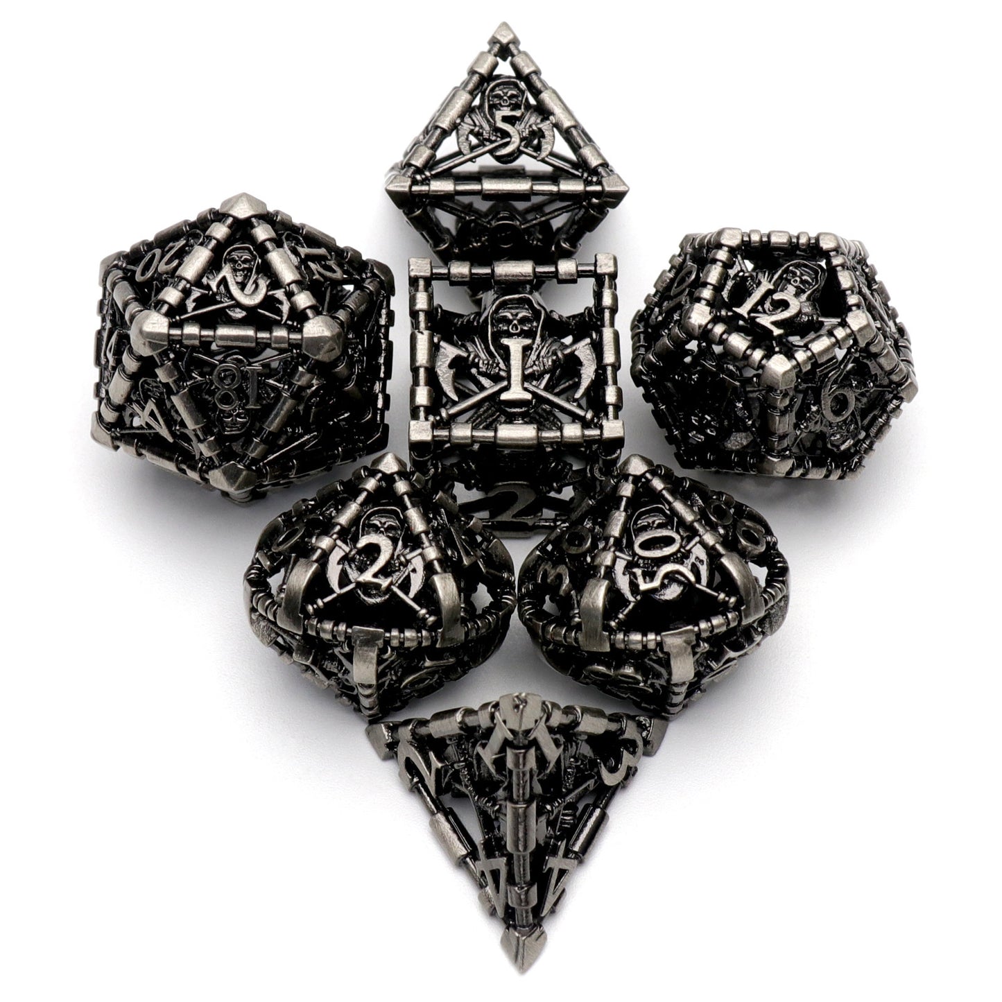 Hollow Metal Grim Reaper Polyhedral Dice Set